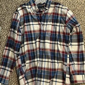 Eddie Bauer Casual Plaid Flannel Shirt Blue and Red